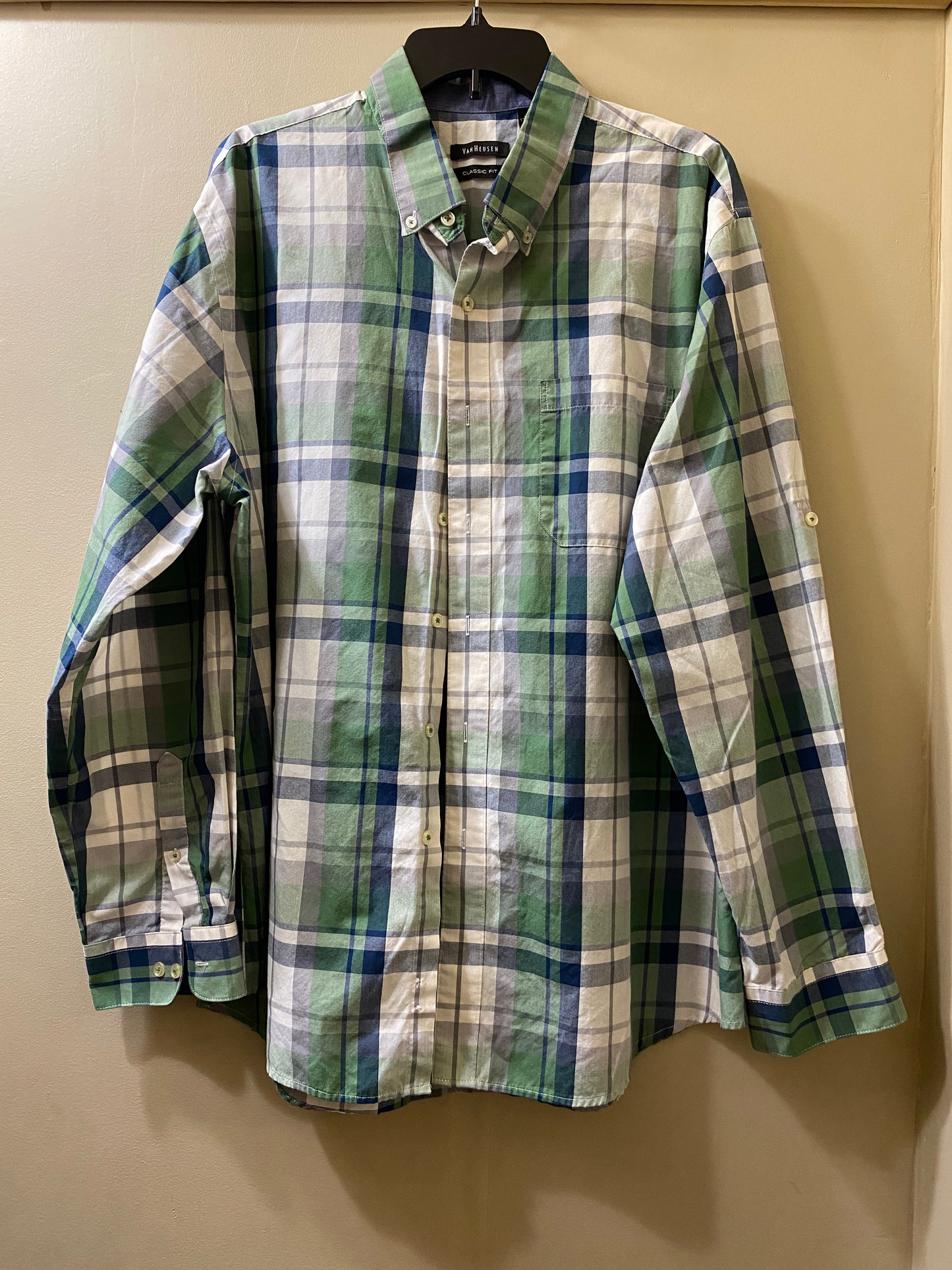 green plaid Van Heusen mens top, XL