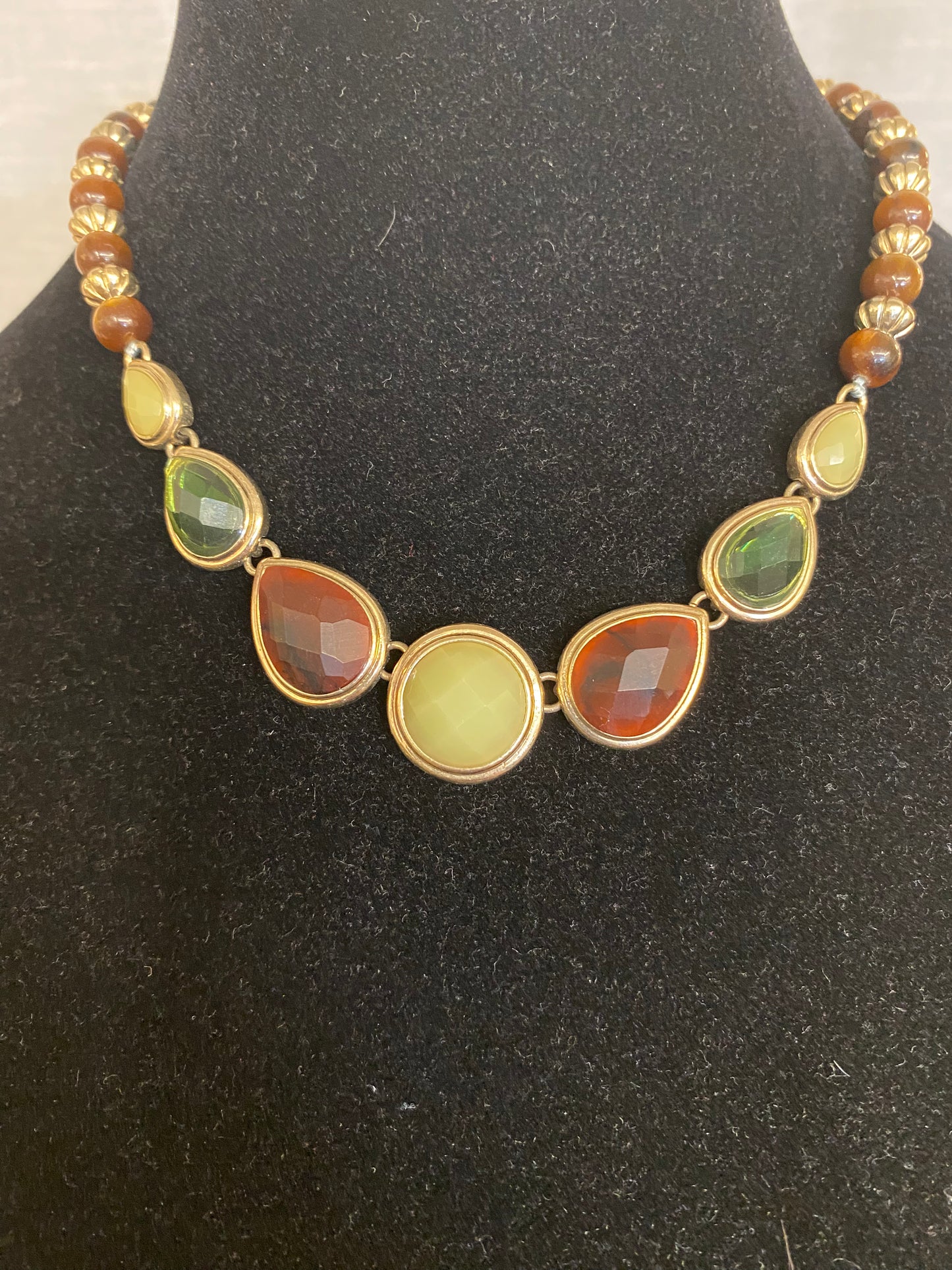 gold, green, brown necklace