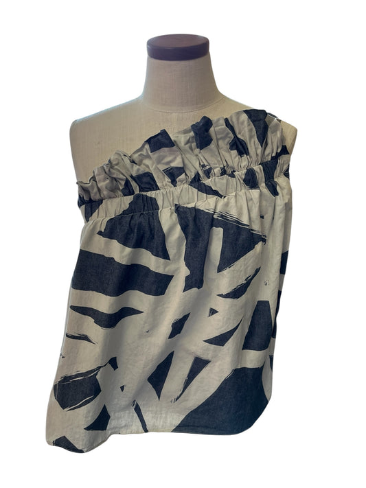 blue and cream Whit womens top, Medium