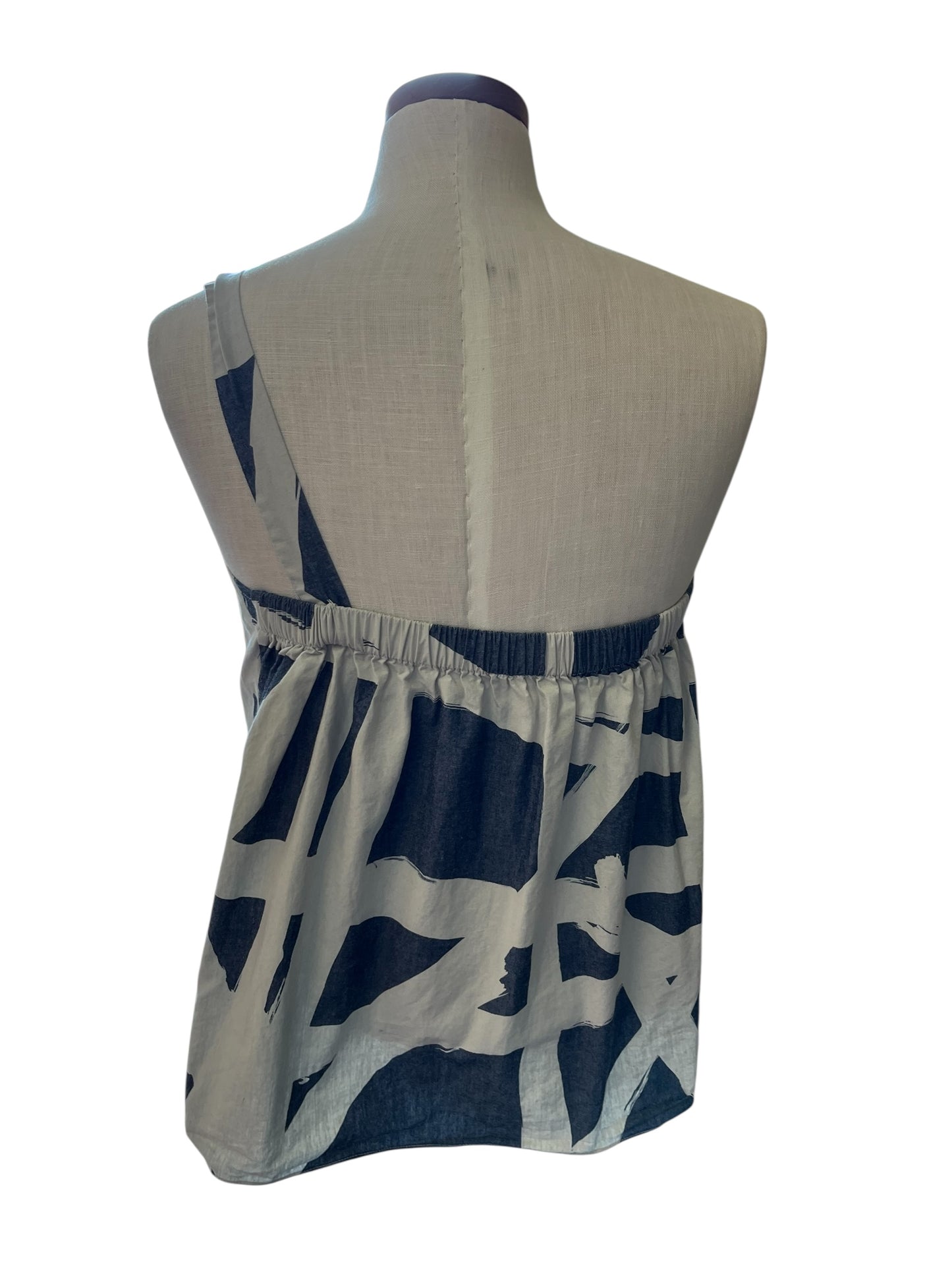 blue and cream Whit womens top, Medium