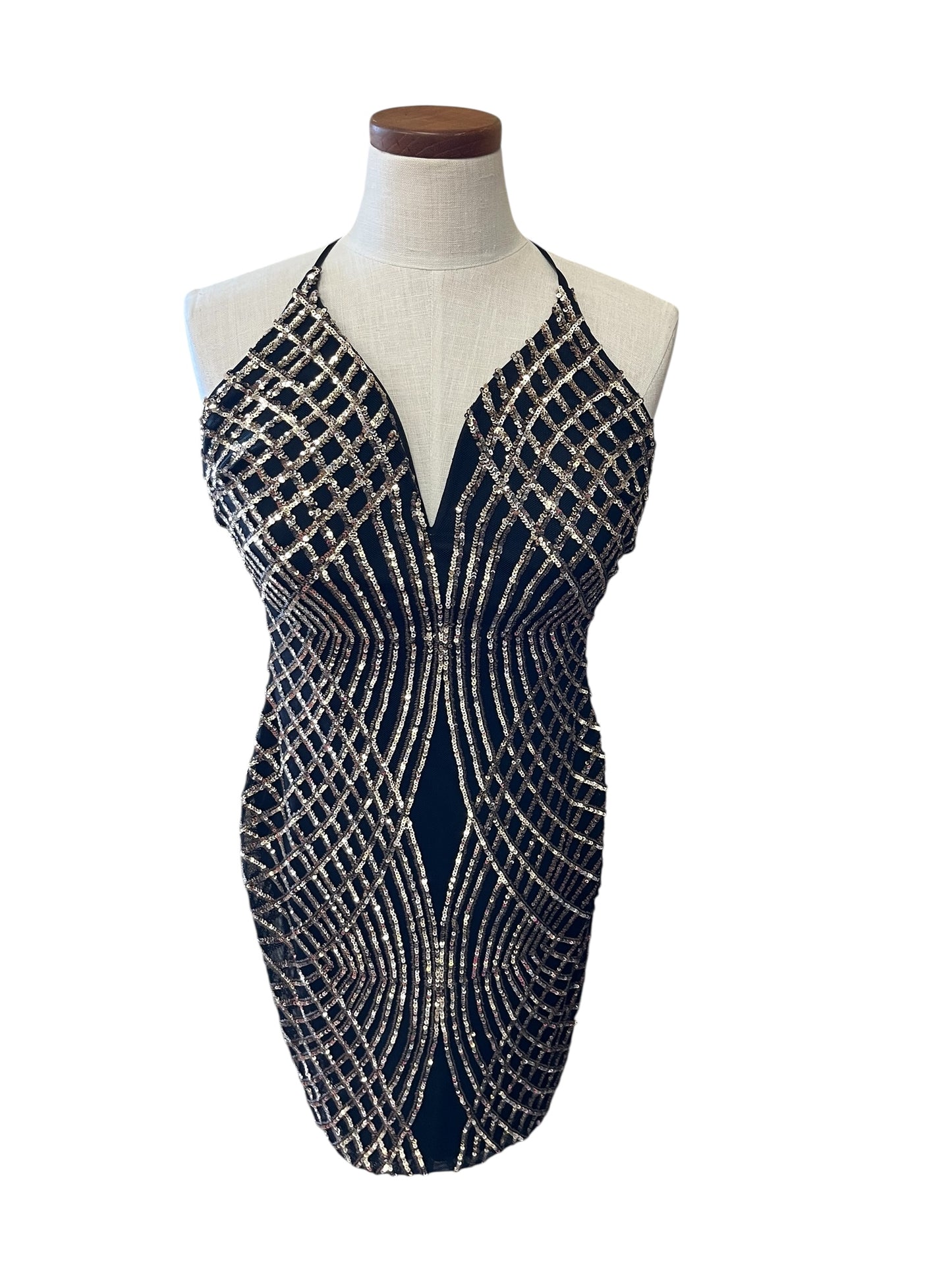 black and gold Windsor dress, medium