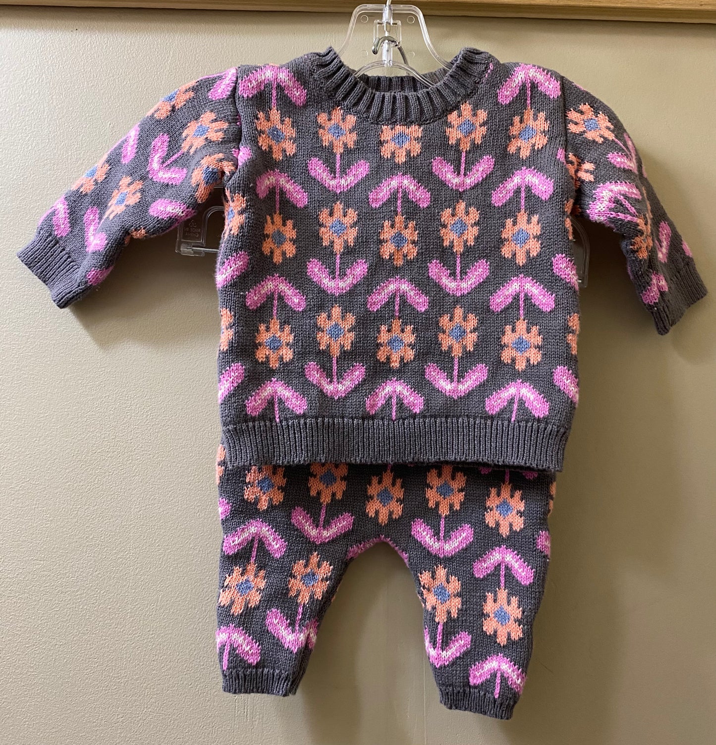 gray floral Carters girls outfit, 3 months