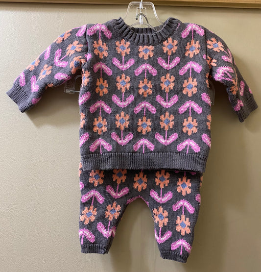 gray floral Carters girls outfit, 3 months