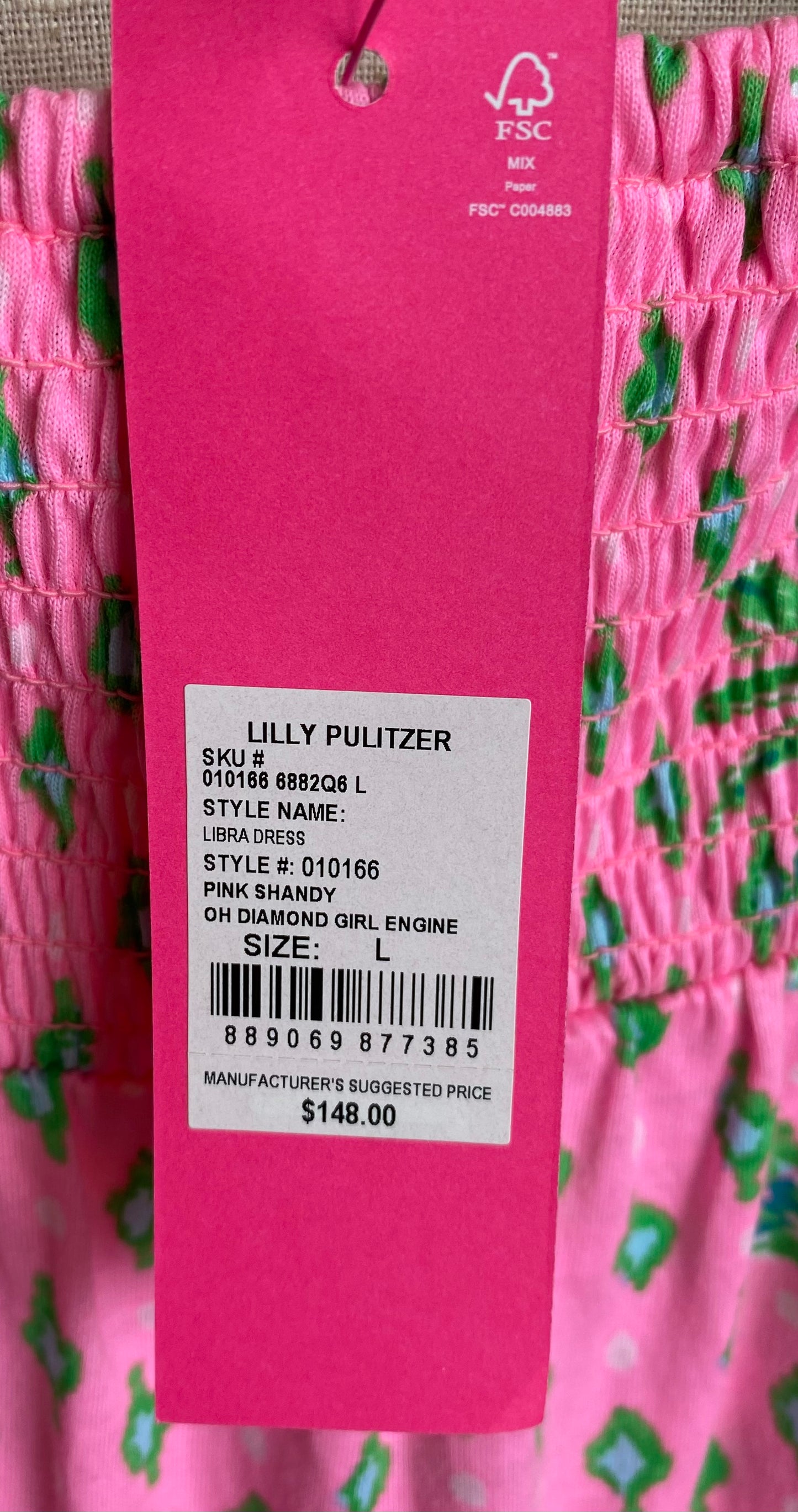 hot pink, green Lilly Pulitzer designer dress, large