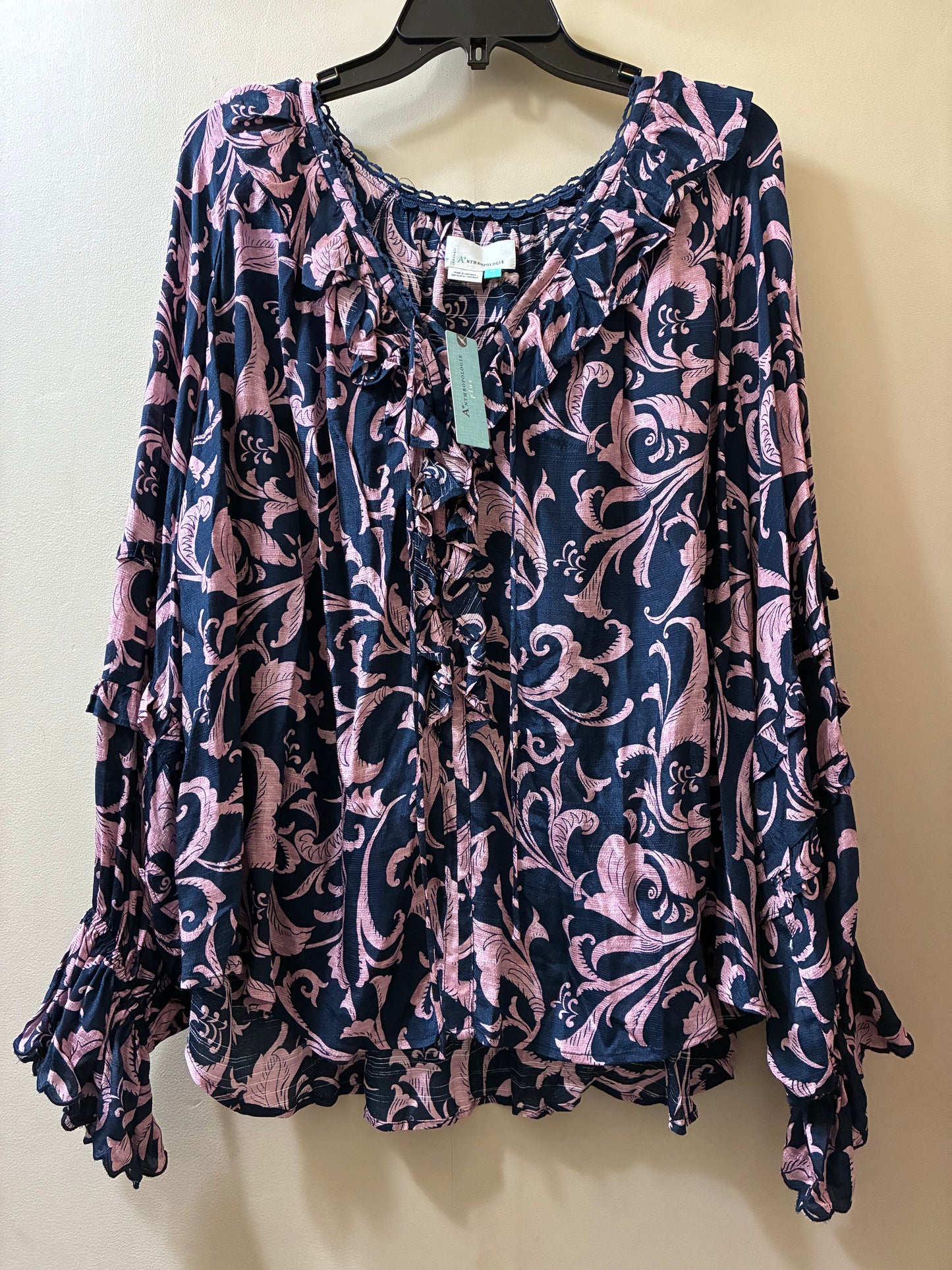 navy, mauve Anthropologie + designer shirt, 2XL
