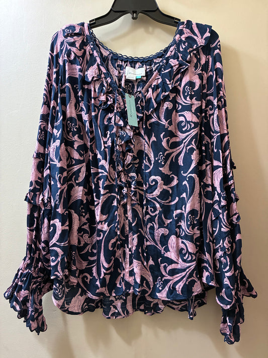 navy, mauve Anthropologie + designer shirt, 2XL