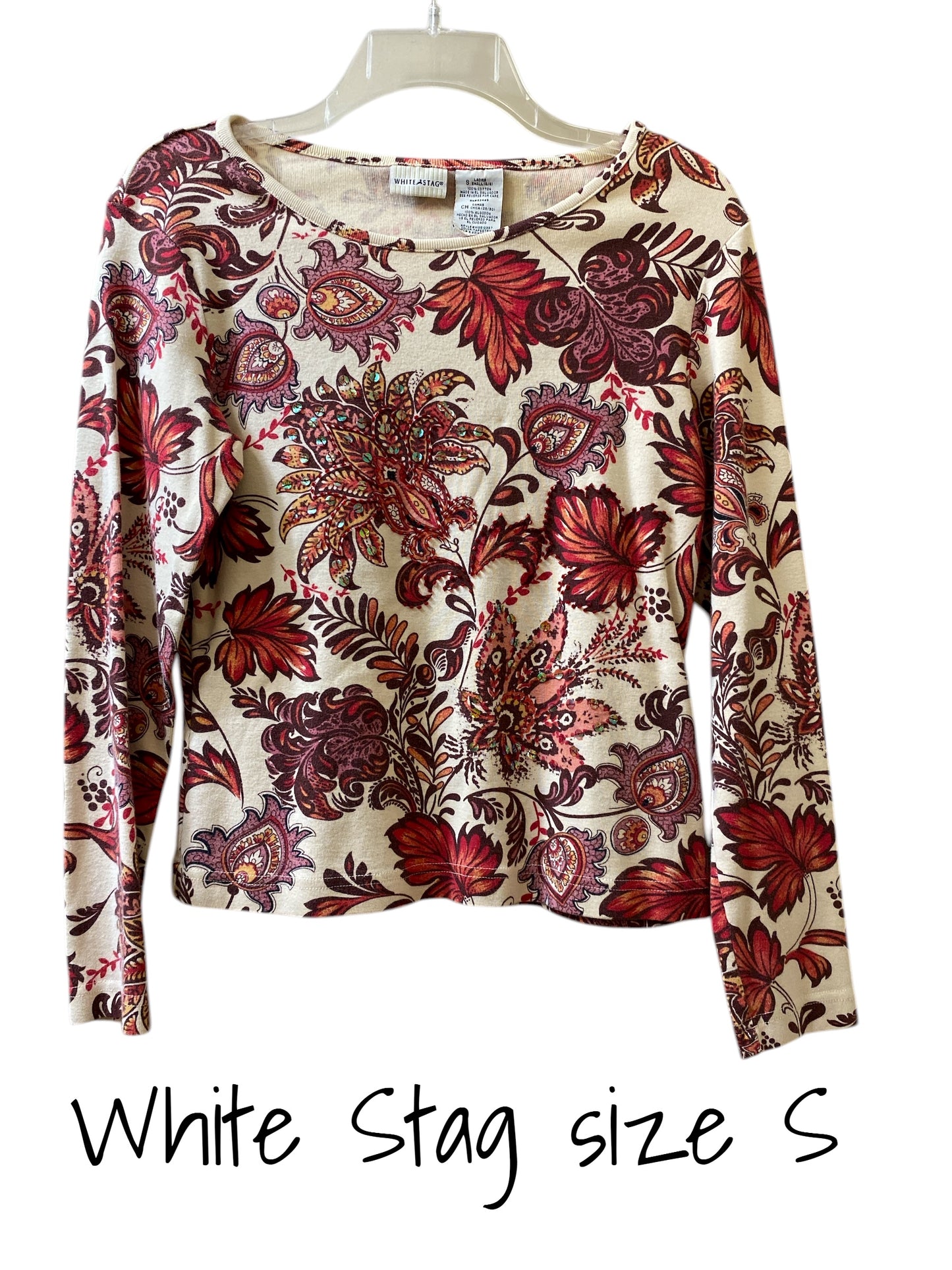 cream, burgundy White Stag womens top, small
