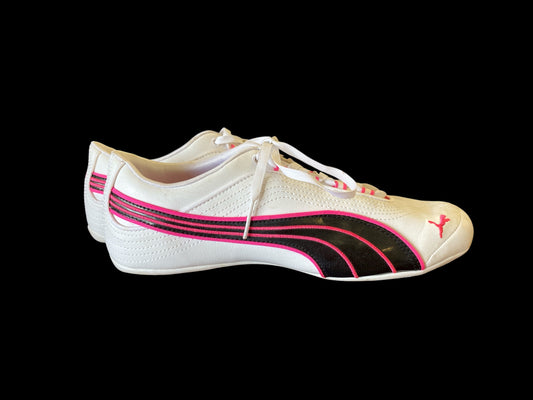 white, black, pink Puma womens sneakers, 9