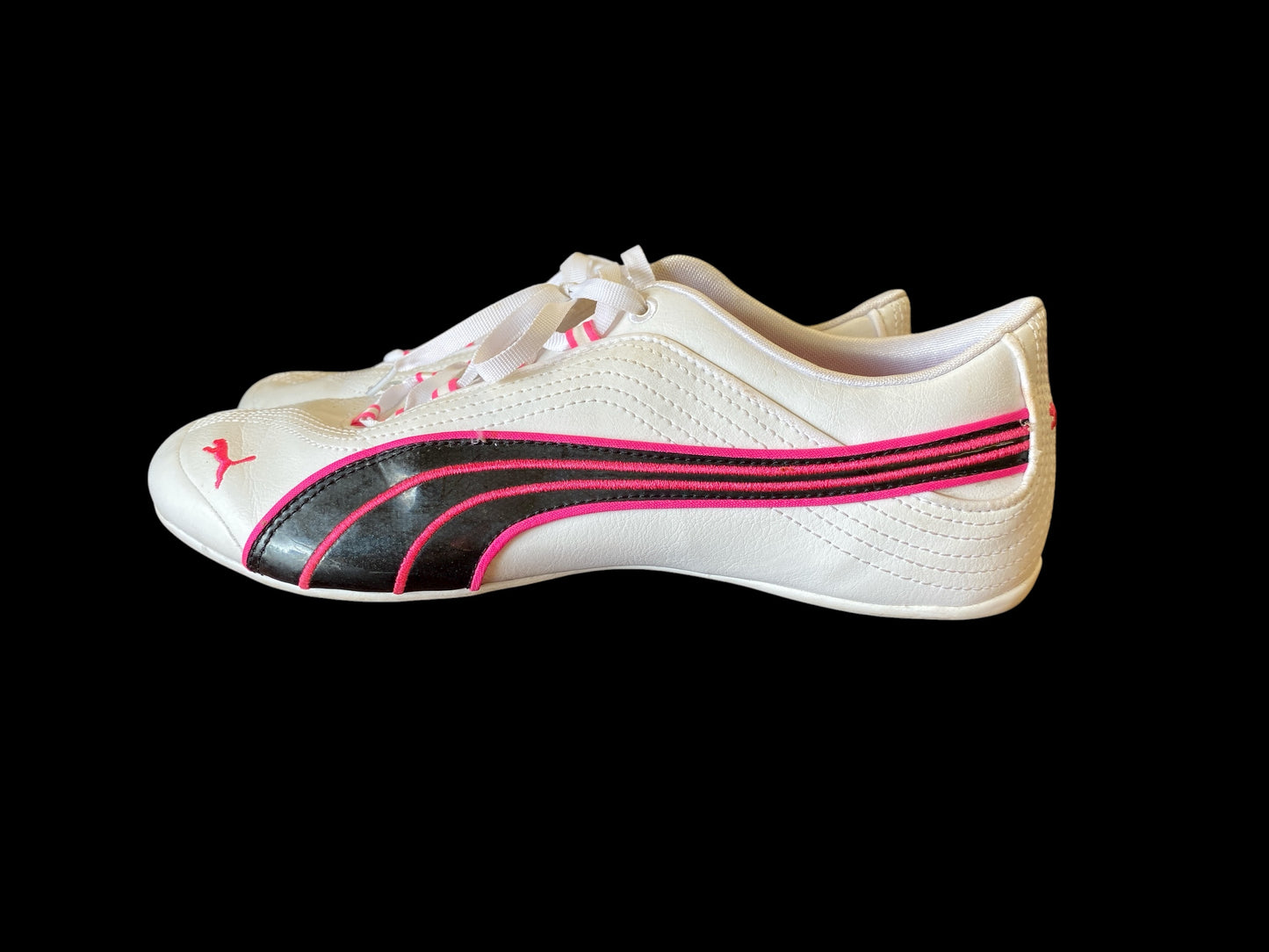 white, black, pink Puma womens sneakers, 9