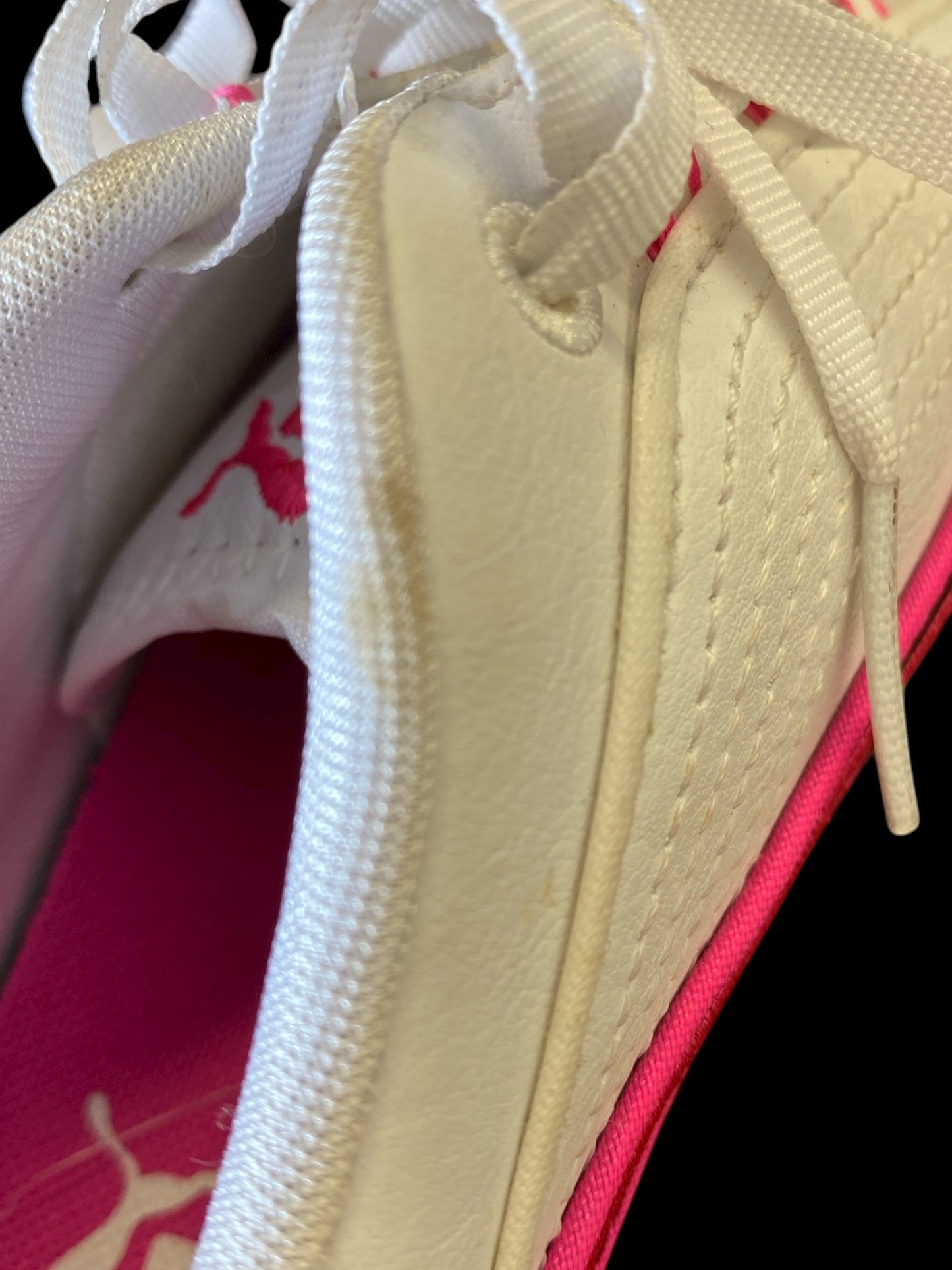 white, black, pink Puma womens sneakers, 9
