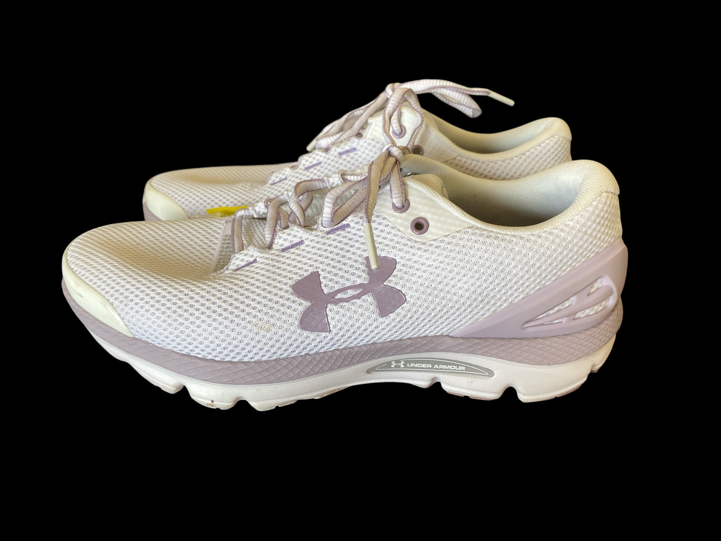 white, lavendar Under Armour womens sneakers, 9.5