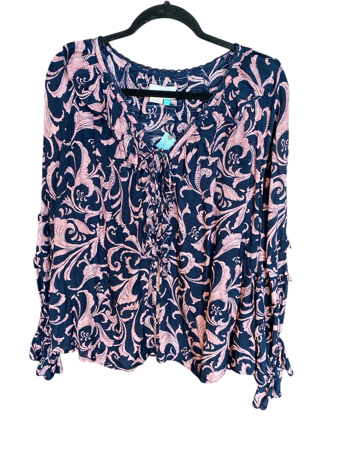 navy, mauve Anthropologie + designer shirt, 2XL