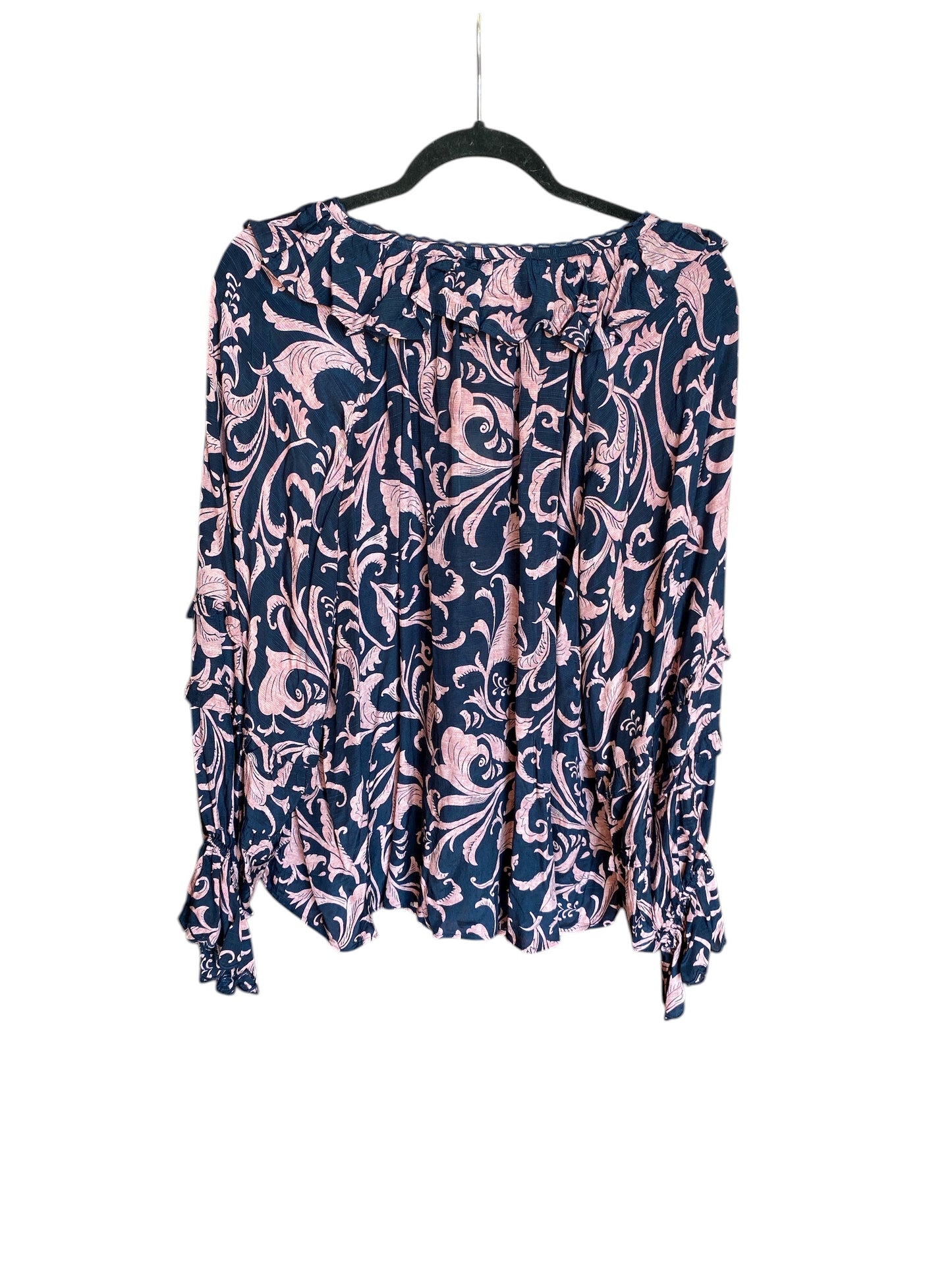 navy, mauve Anthropologie + designer shirt, 2XL
