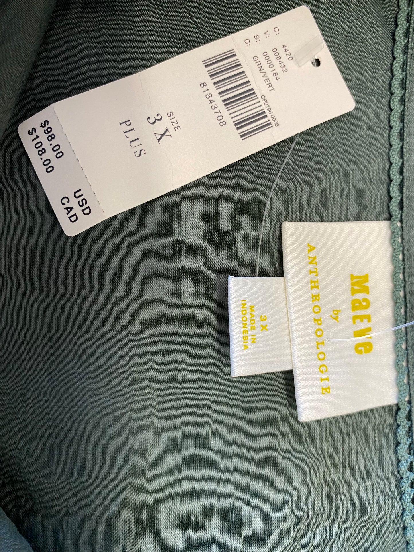 sage green Maeve designer shirt, 3X