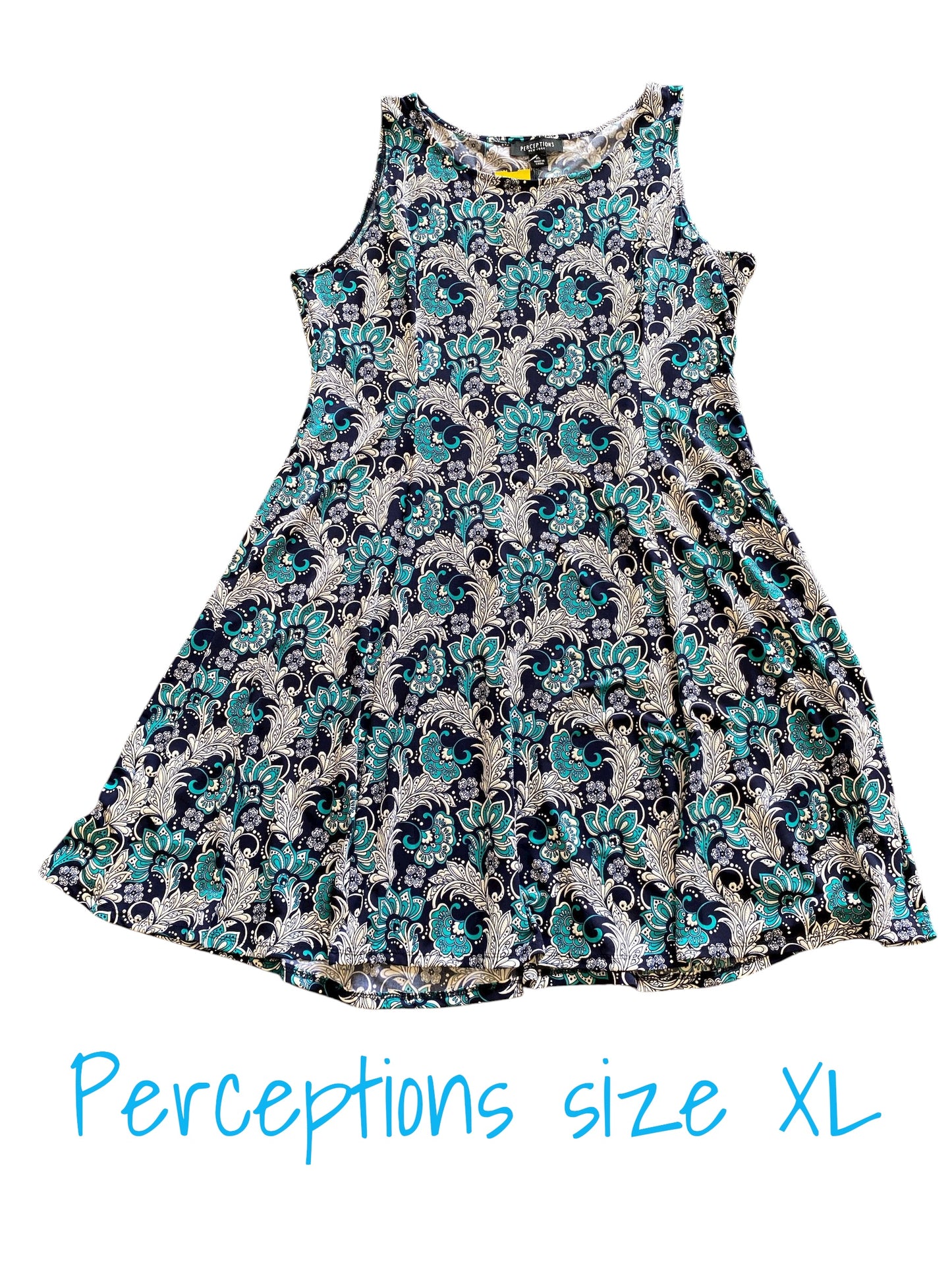 navy, teal, white Perceptions dress, XL