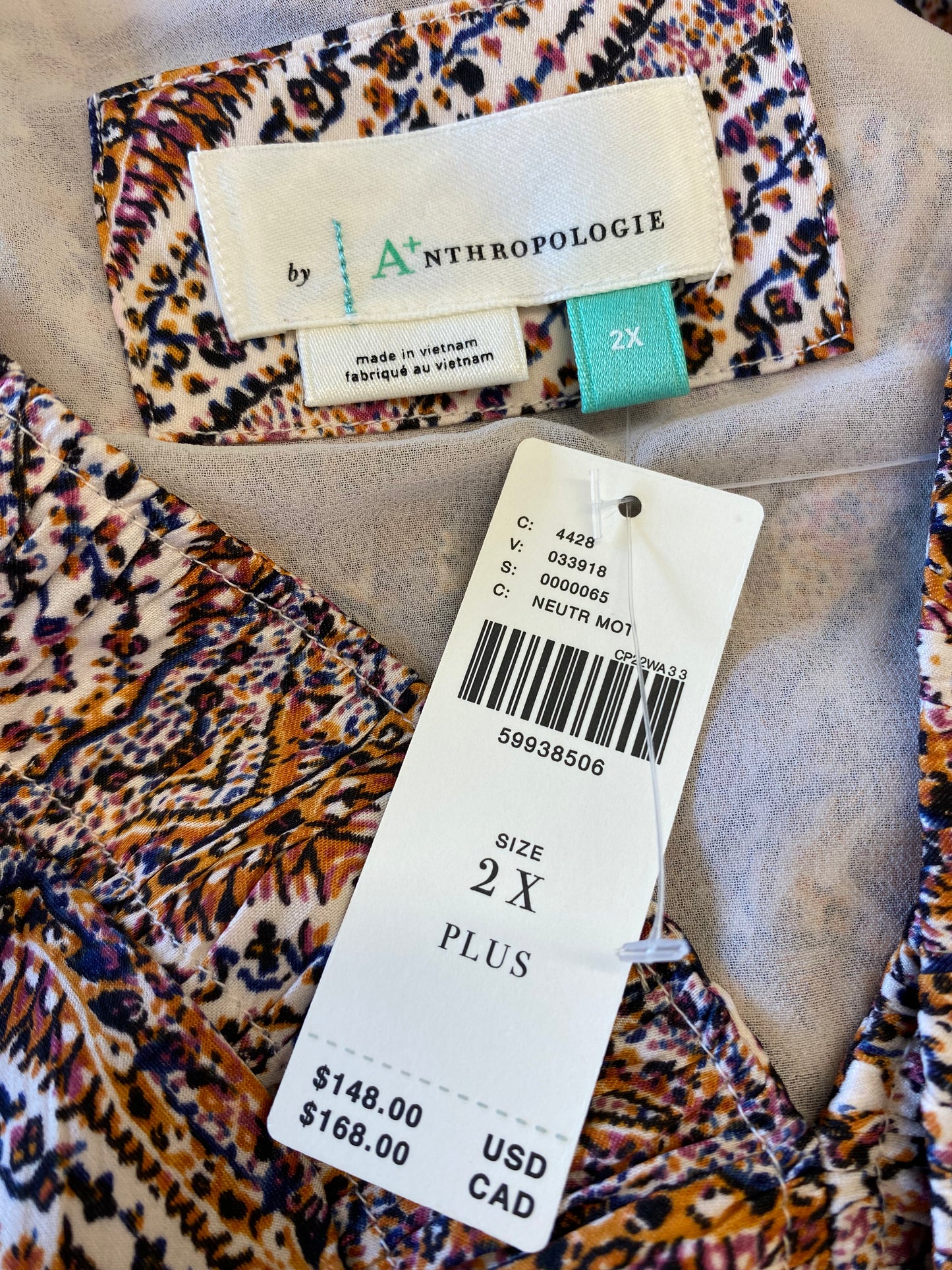 cream multi Anthropologie + designer dress, 2XL