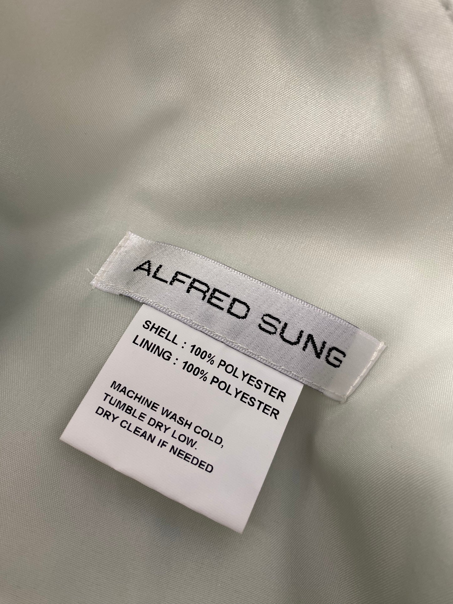 sage green Alfred Sung formal dress, 14