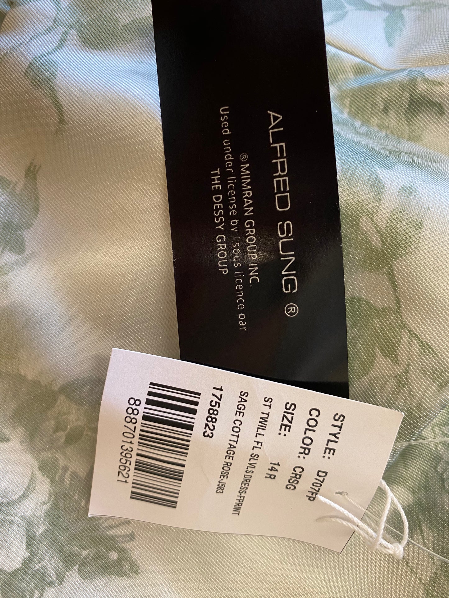 sage green Alfred Sung formal dress, 14