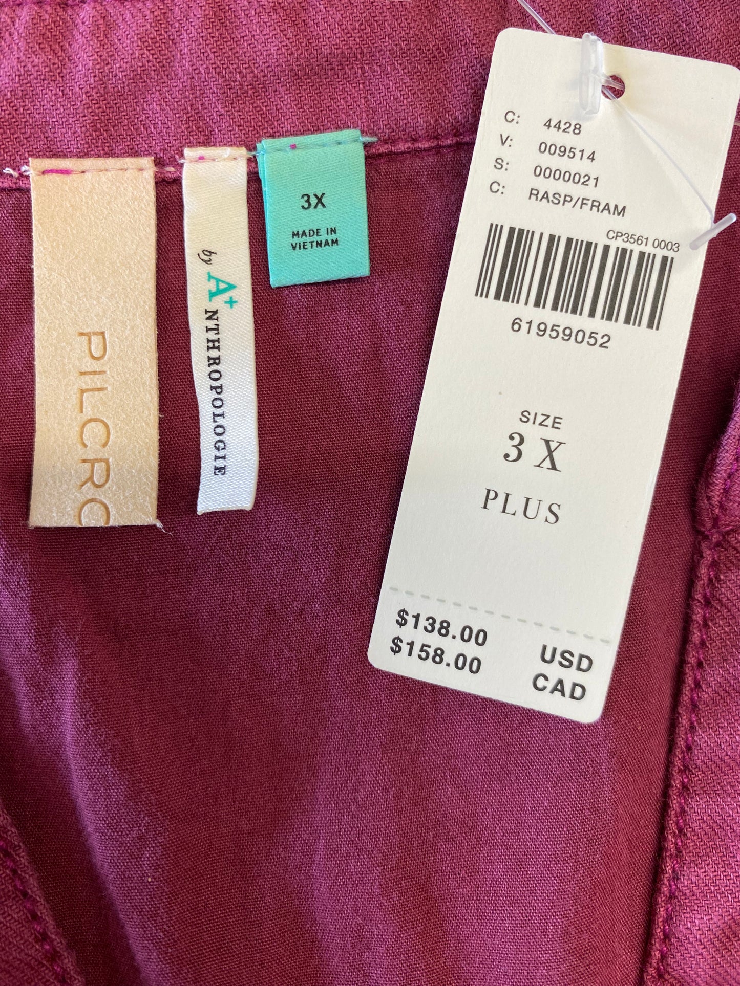 raspberry Pilcro by Anthropologie+ designer dress, 3XL