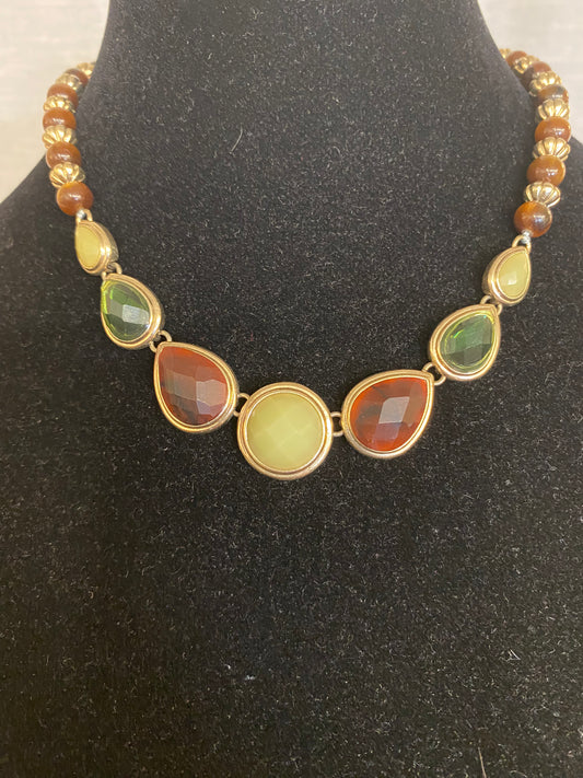 gold, green, brown  necklace